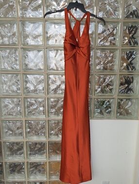 Rust Satin Halter Knot-Front Women's Dress